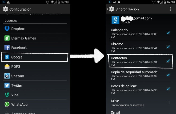 sincronizar contactos android