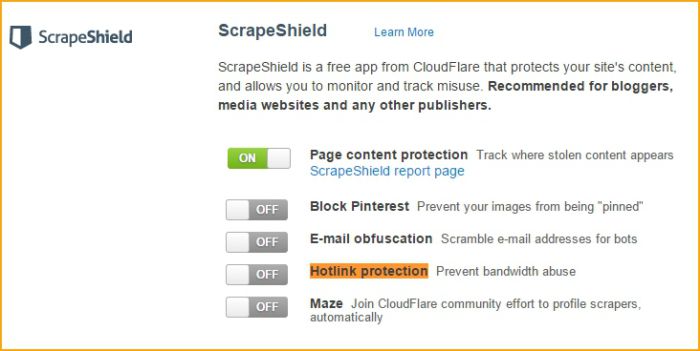 configurar hotlink protection scrapeshield cloudflare