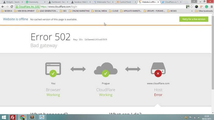 error 502 en cloudflare - server down